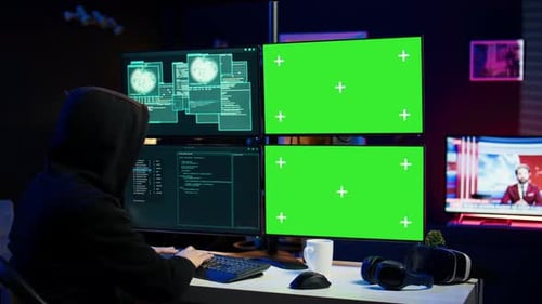 Hacker Using Mockup Monitor Seeing Access Denied Error Message