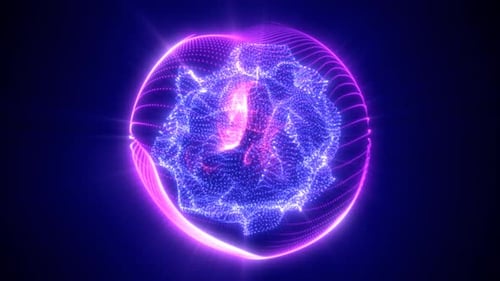 Abstract Neon Glowing Particle Sphere Loop Background