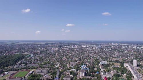 Aerial View of Highrise and Private Areas of the City with Infrastructure and Countryside on the