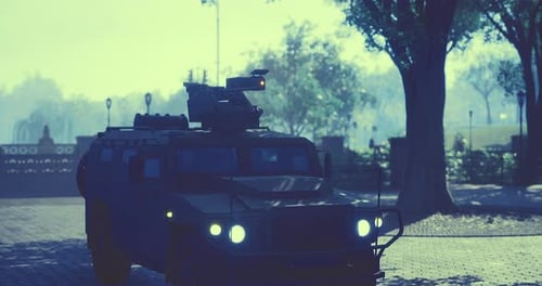Fueling Curiosity in the Early Morning with a Tactical Vehicle in a Park