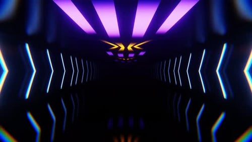 Purple And Orange Neon Dark Infinity Corridor Background Vj Loop I 4K
