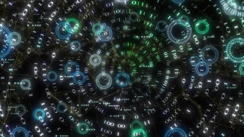 Binary Code Animation Digital Plexus And With Hud Circle Technology Animation. Binary Digital Code