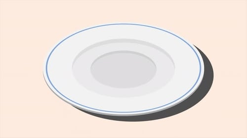 Isometric plate animation. Empty plate. Isometric cutlery. Isometric tableware. 4K video animated