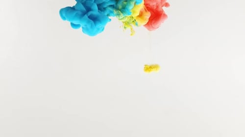 Dynamic Colorful Ink Clouds Expanding and Mixing in Water