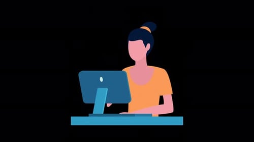 Flat Design Animation of Office Worker at Computer Desk