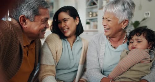 Happy family, love and selfie in a living room relax, bond and laughing at home