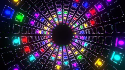 Multicolor Strobe Mirrored Square Elements Tunnel Background Vj Loop In 4K