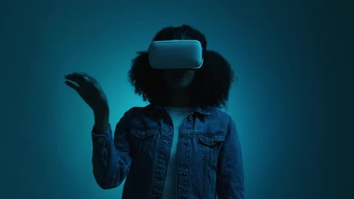 Closeup View of a Woman Gesturing in Augmented Reality