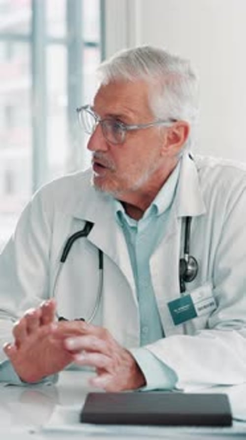 Talking, advice and meeting with doctor in hospital for treatment plan, patient care protocol