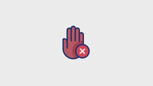 Animated Hand Stop Icon with Prohibition Sign