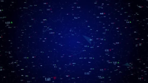 Animating Numbers and Connected Dots. Algorithms and Data Structures Concept over Dark Background