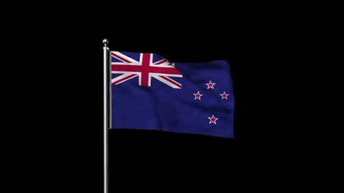 Realistic Waving New Zealand Flag on Flagpole