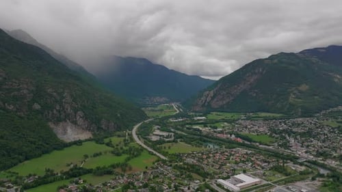 Aerial Slow Cinematic Over Austrian Dolomite Mountain Range