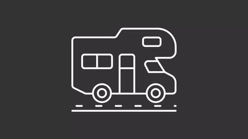 Animated camper van driving white line icon