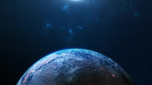 Planet Erde, 3D-Orbitalanimation, realistische Geografie, Oberfläche, Wolken, Atmosphäre, sich drehende Welt