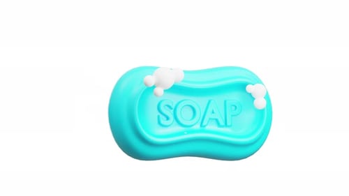 Animated 3D Soap Bar with Bubbles and Cleanliness Sparkles