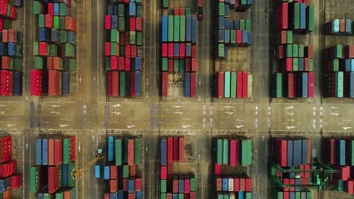Aerial view of containers in a logistic center, Shanghai, China.