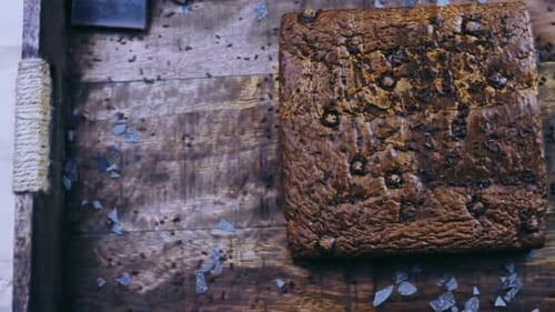 Square Chocolate Brownie overhead, close-up shot