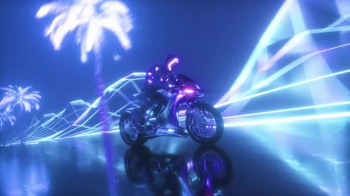 Sci Fi Biker Riding Synthwave Backdrop