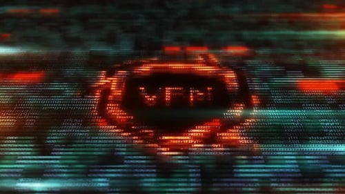 VPN Icon Emerging From Binary Code Stream Ensuring Online Privacy and Security