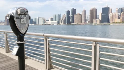New York City Waterfront Skyline Manhattan Midtown Riverfront Skyscrapers Cityscape From Queens