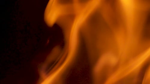 Hot Orange Fire Flames in Slow Motion with Black Background for Easy Compositing. VFX Asset 4K