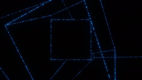 Blue Neon Cubes Wireframe Rotating in a Seamless Loop