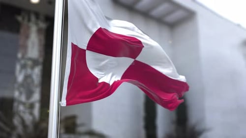 Realistic Greenland Flag Waving on a Pole