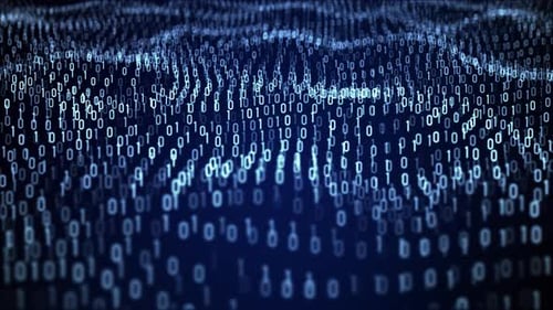 Fundo abstrato em loop contínuo com números binários digitais de computador ondulados