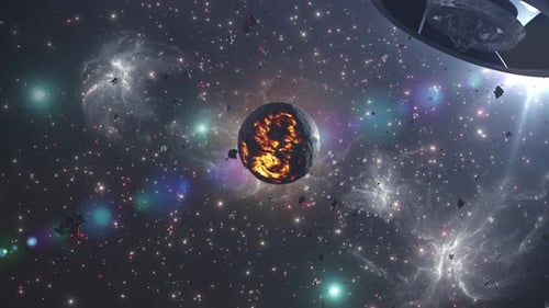 Raumschiff Flying Saucer auf dem Weg zum toten Planeten