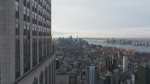 Camera Panning Over New York City From the Empire State Building One World Trade Center and