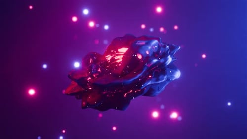 Abstract Fluid Morphing Blob with Neon Glowing Particles