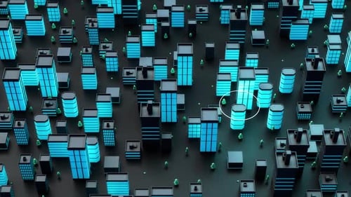 City or town animation. Urban landscape, streets, buildings, skyscrapers. taxi service, navigation