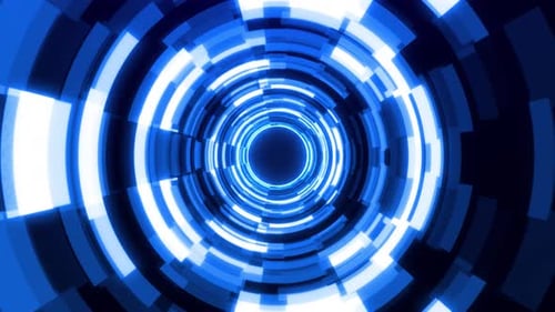 Digital futuristic tunnel or travel through time and space at high speed, moving bright neon lines