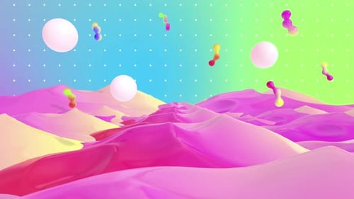 Vibrant Abstract Fluid Landscape with Morphing Objects