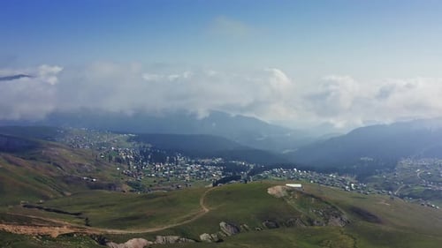 Flying Nearby Beshumi Village In Georgian Summer Highlands