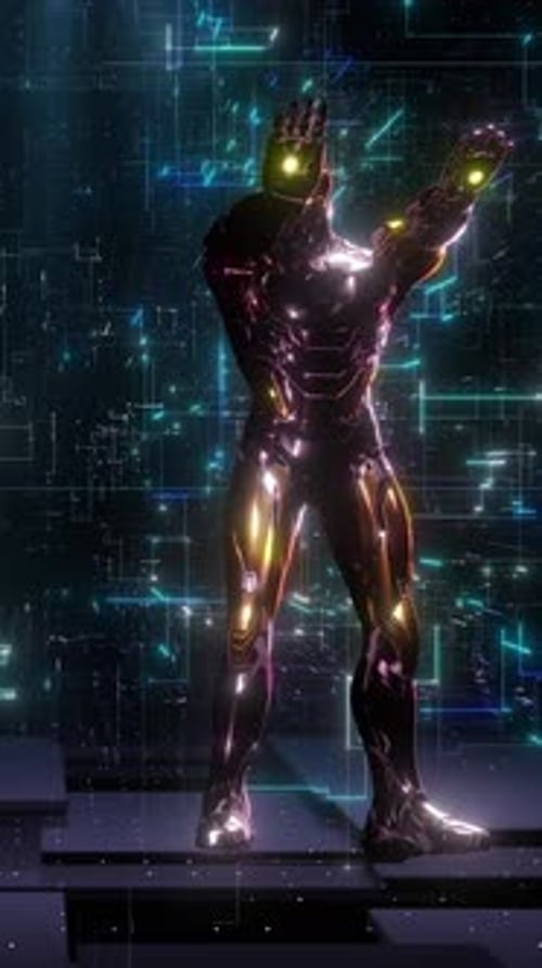 Futuristischer Tanz des virtuellen Roboters mit vertikalem Video