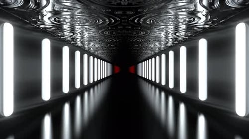 Red And White Neon Sci Fi Alien Corridor Background Vj Loop I 4K