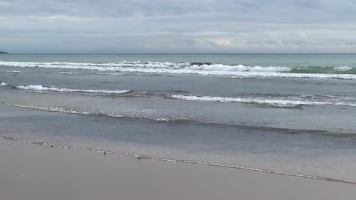 Sea waves are forming themself and splashing into sandy beach, recorded in slow motion, natural ocea