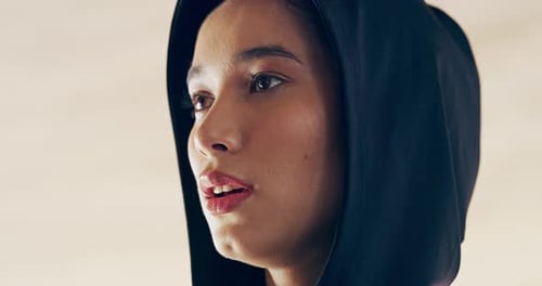 Close Up of Woman Wearing Black Hoodie