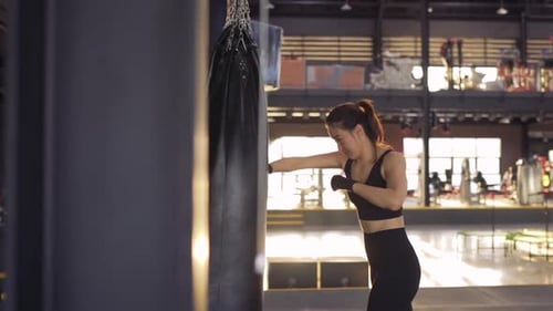 Sporty Asian Woman Exercise Training Building Muscles and Burning Fat Cardio