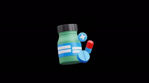 Animated 3D Pills and Medicine Bottle