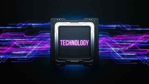 Chip with the inscription of technology . animation on the theme of computer technology