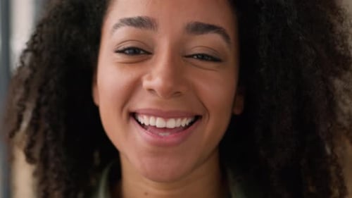 Close Up Smiling Laughing African American Woman Happy Face Girl Lady Female Girlfriend Homeowner
