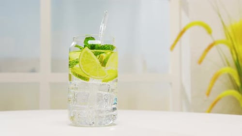 Refreshing Citrus and Mint Drink with Ice