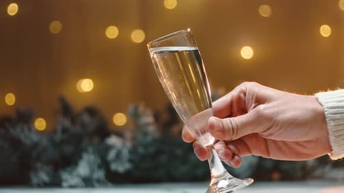 Brinde de Ano Novo com uma taça de champanhe