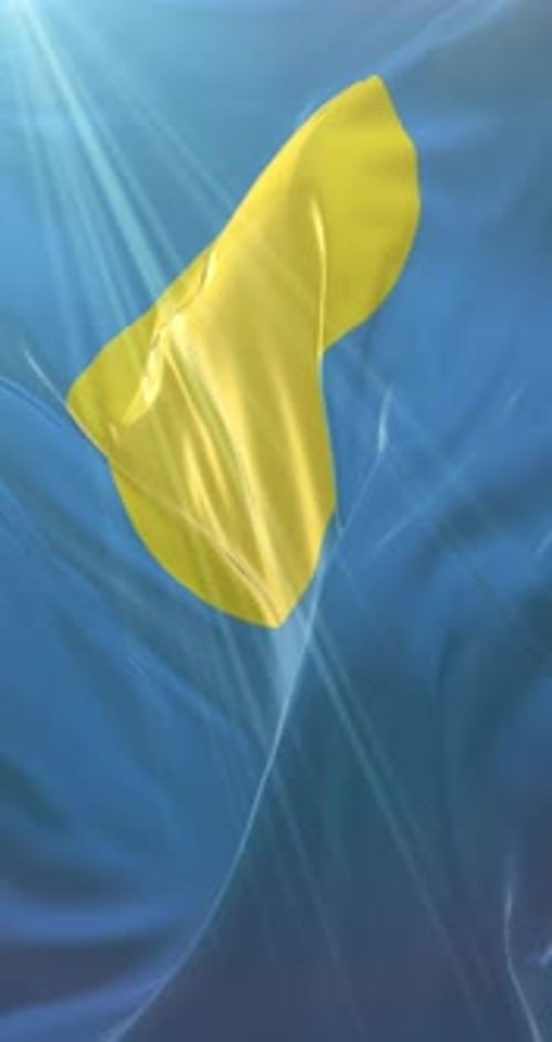 Vertical Palau Flag Waving in Sunlight