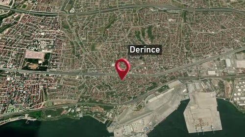 Zoom sur la carte de la ville de Derince (Turquie) de l'espace à la Terre