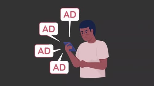Digital Ad Overload Flat Design Animation on Smartphone