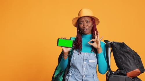 Female Traveller Using Green Screen